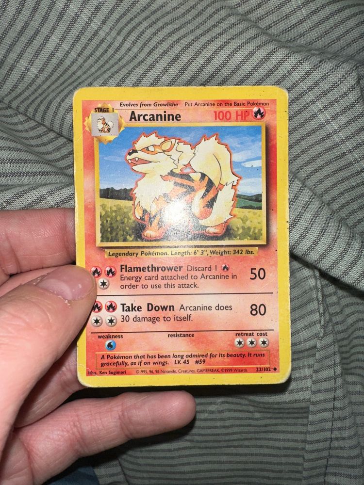 a arcanine card from the pokemon trading card game dating back to 1999