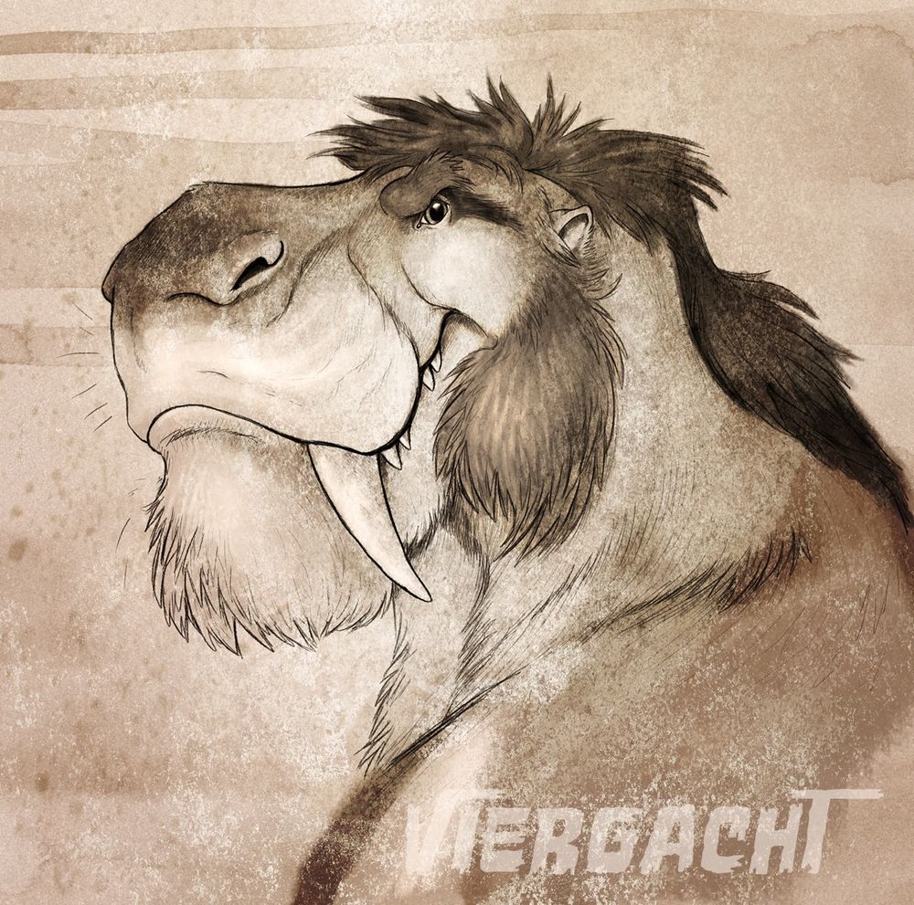 Pencil and digital colored portrait of an anthro prehistoric mammal-like reptile.