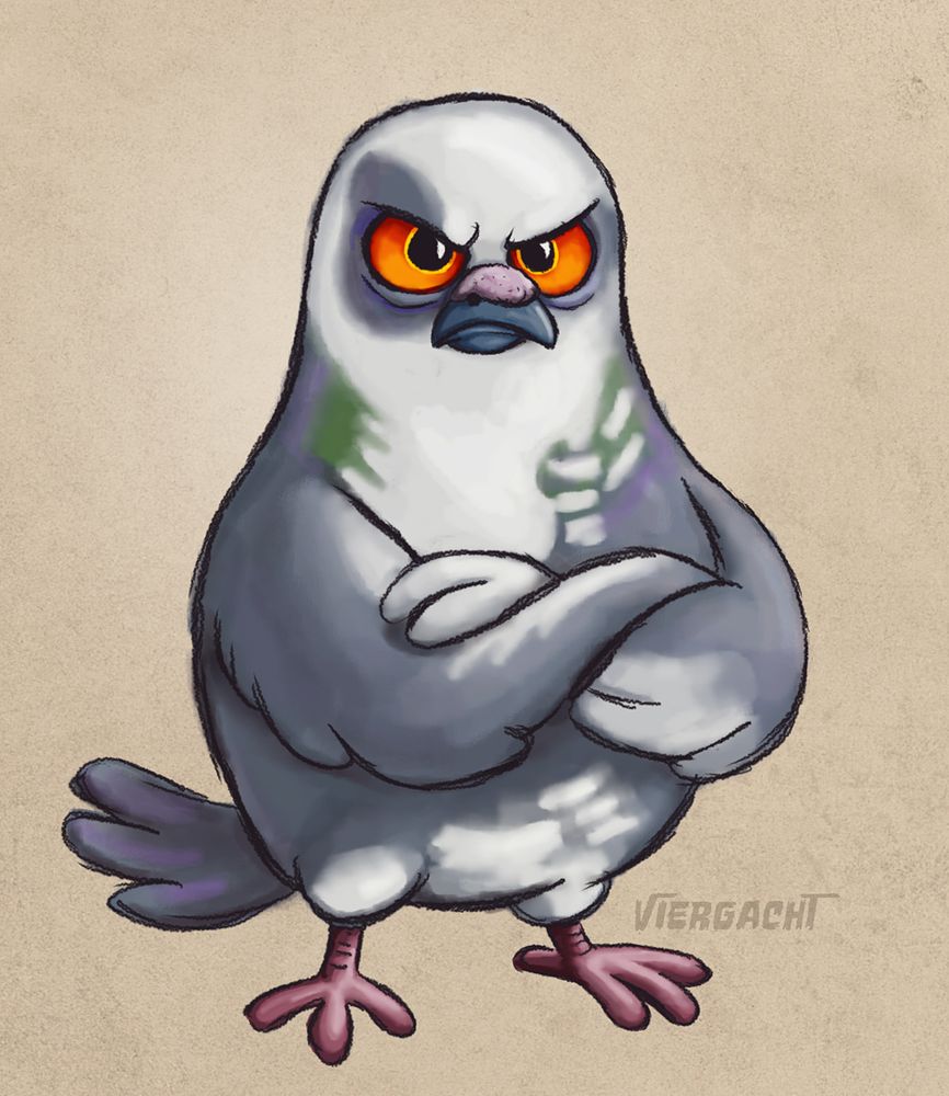 Grumpy cartoon pigeon