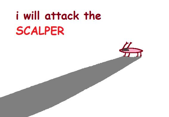 pink roach in the distance with red eyes and a long shadow with the text "i will attack the SCALPER"