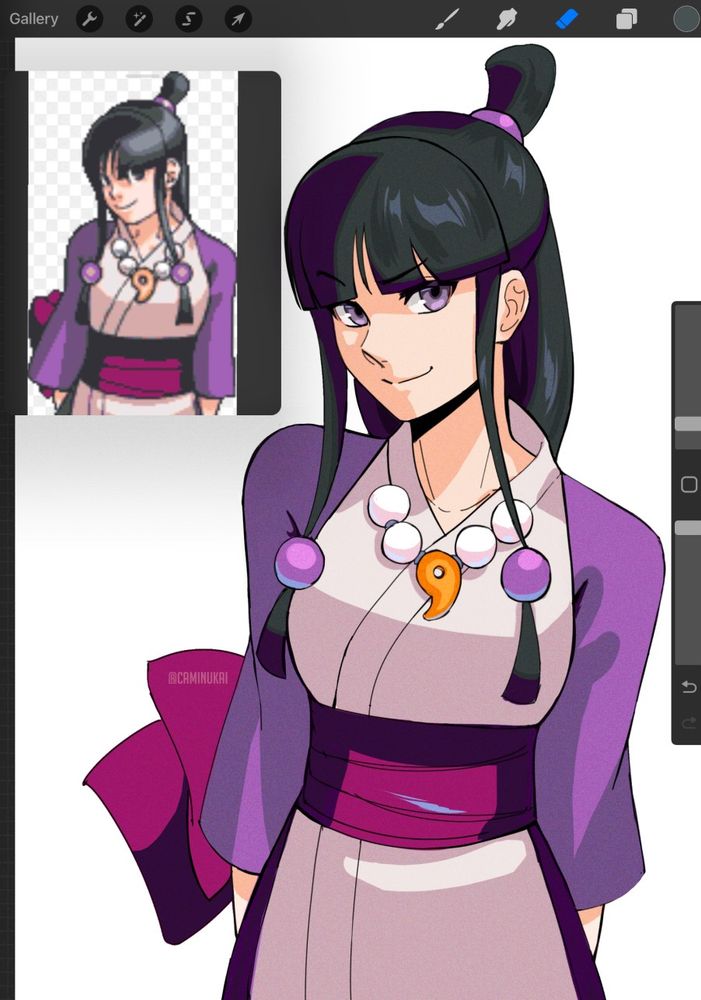 Maya Fey fanart study. Used the original sprite from the game Ace Attorney to draw it in my style with minimal shading.