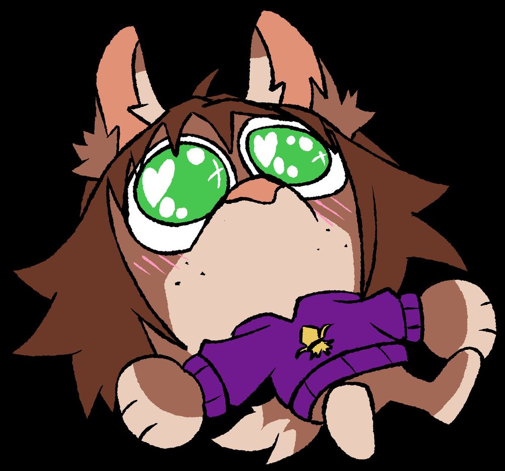 A lovestruck goober emote of my fursona drawn by @smashhack.bsky.social