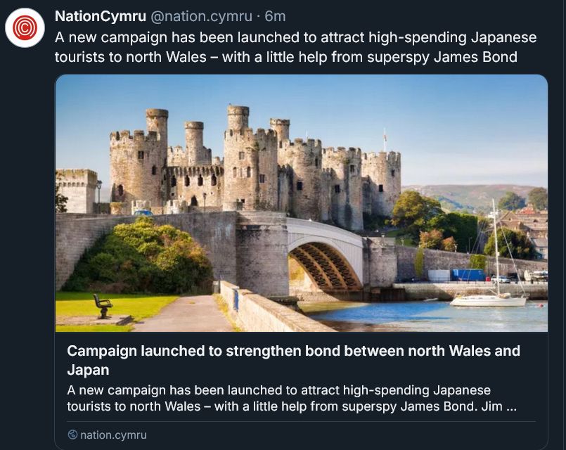 A screenshot of a post from Nation Cymru.  
It reads - "A new campaign has been launched to attract high-spending Japanese tourists to north Wales"