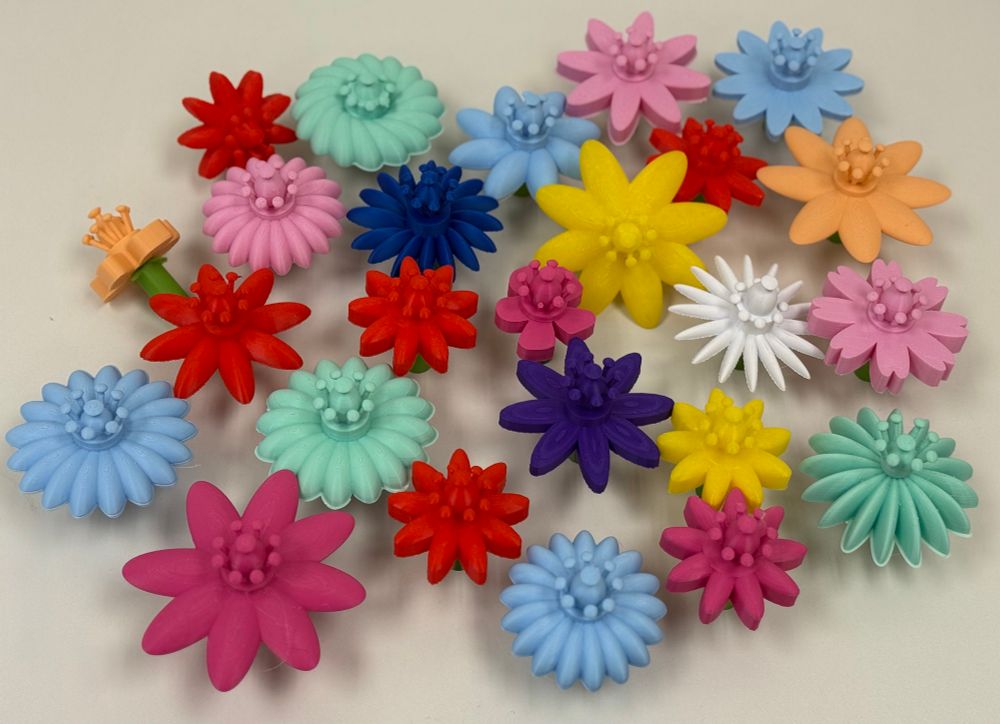 Colorful 3D printed flowers