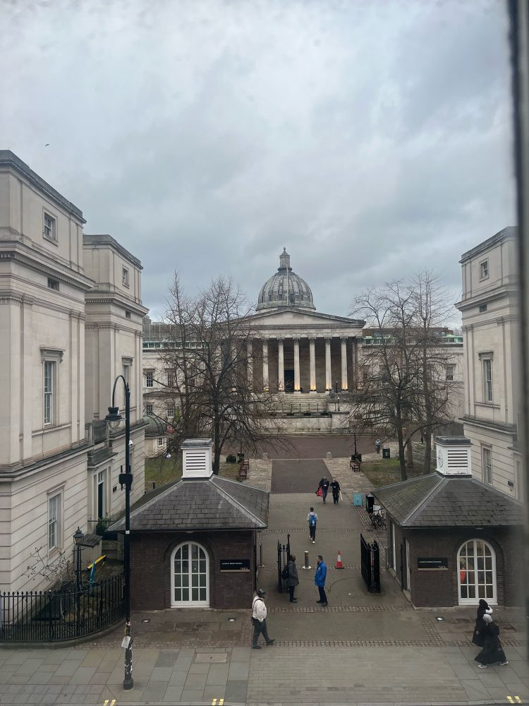 View from the meeting room: UCL building in the morning 