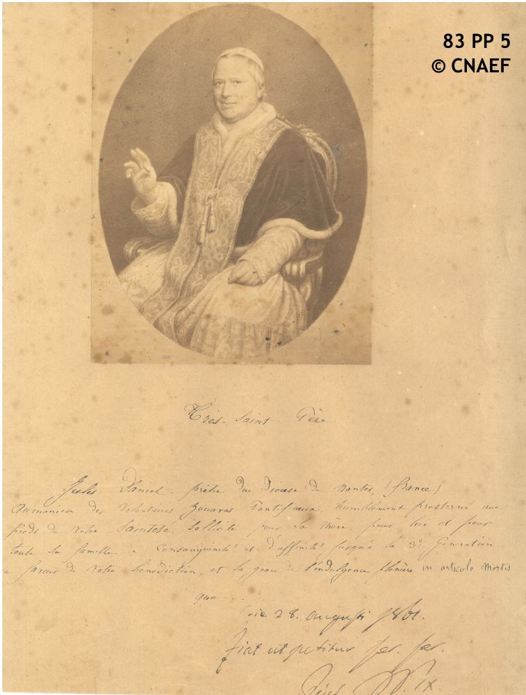 83 PP 5. Bénédiction par le pape Pie IX de l’abbé Jules Daniel et sa famille (1861).