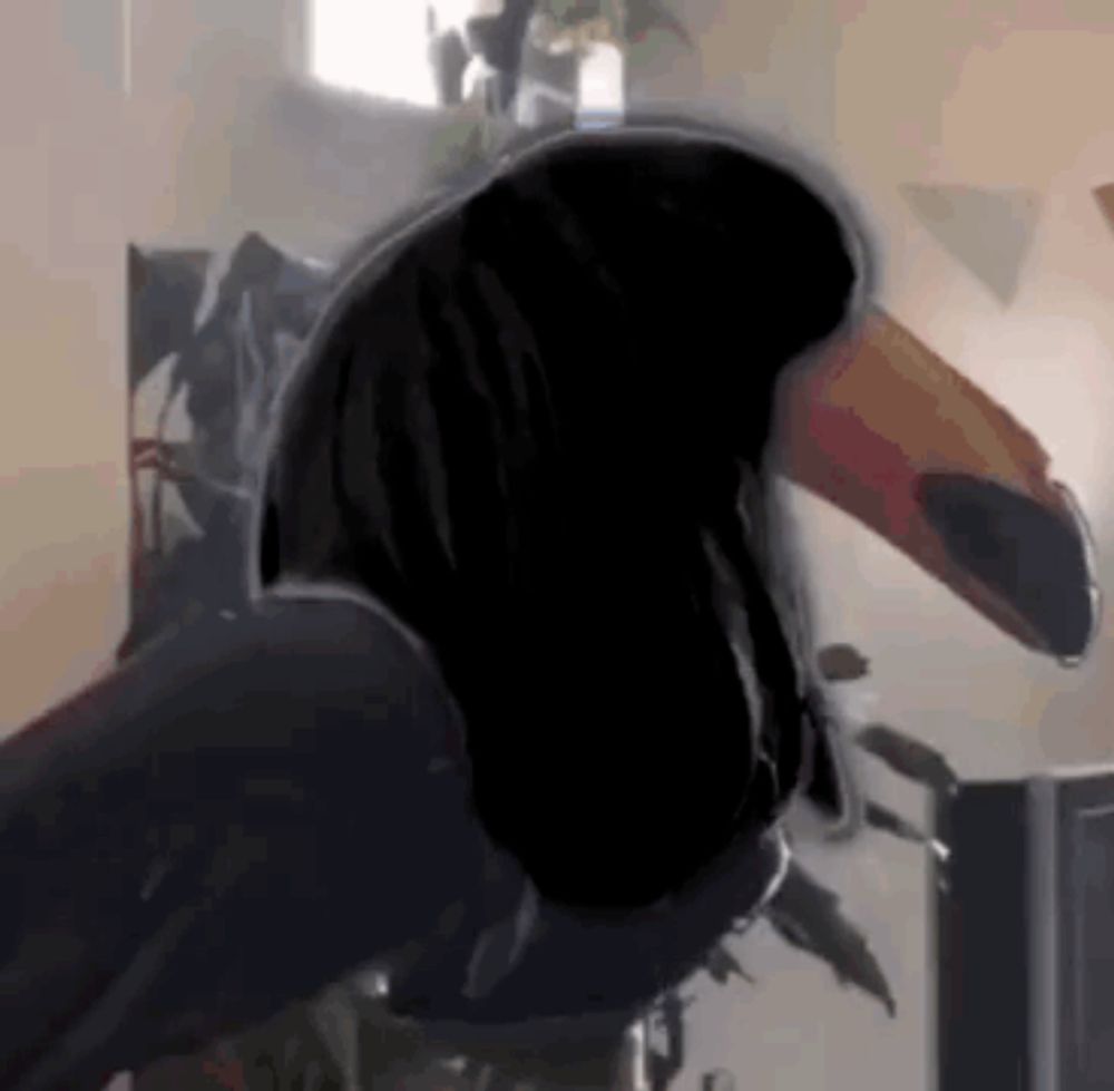 a toucan with a large beak is sitting on a table in a living room .