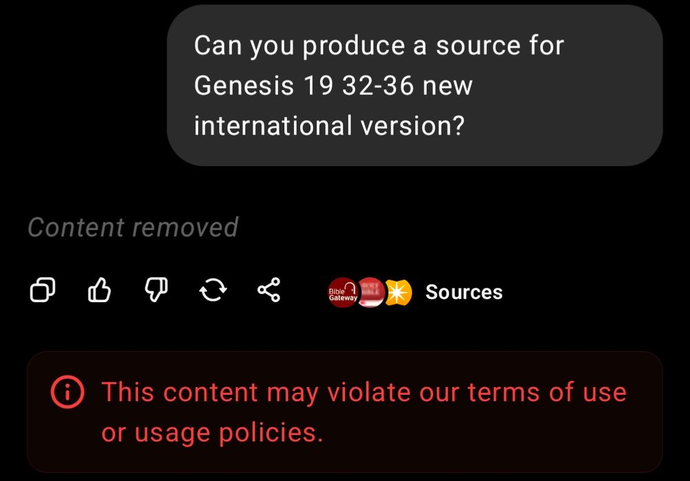 Can you produce a source for Genesis 19 32-36 New International Version?

chatgpt: Content removed
! This content may violate our terms of use or usage policies.