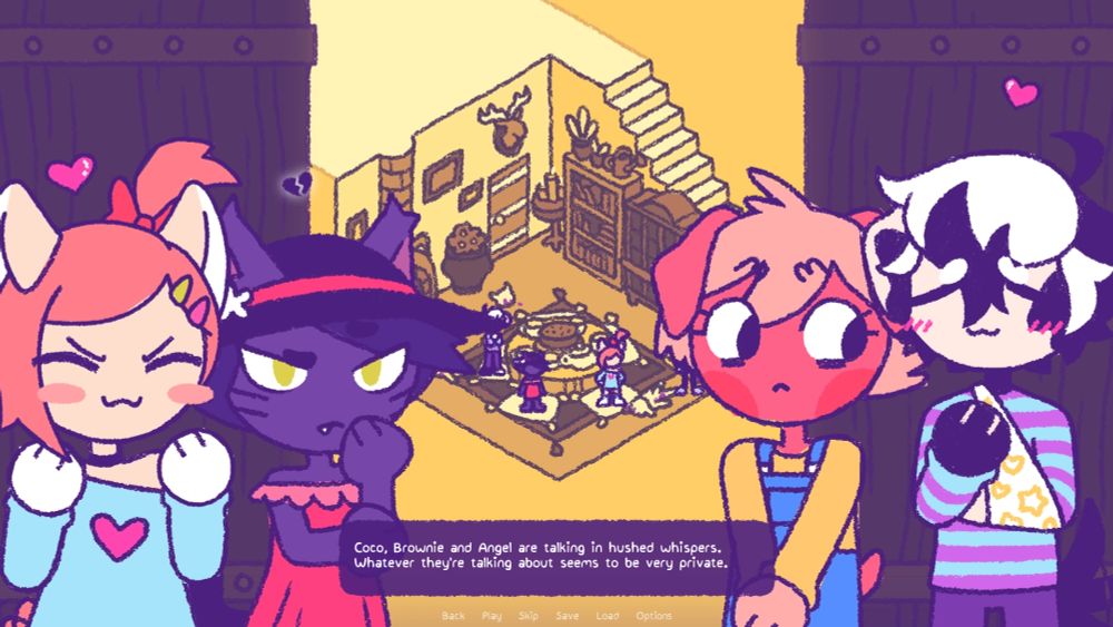 In the living room, Coco, Brownie and Angel are talking in hushed whispers. Whatever they're talking about seems to be very private.