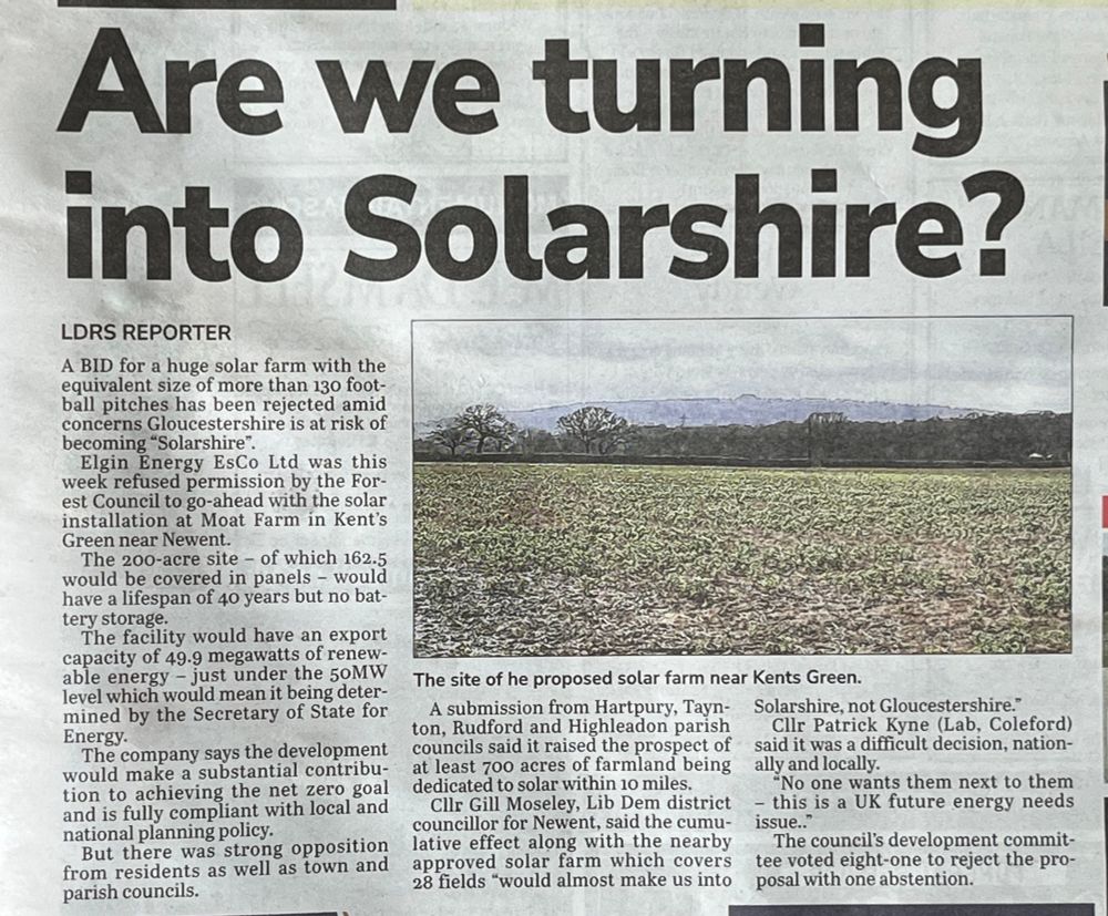 Local newspaper headine "are we turning into Solarshire?"