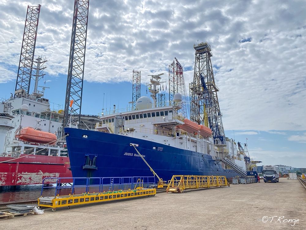 Research vessel JOIDES Resolution in the port of Amsterdam. 