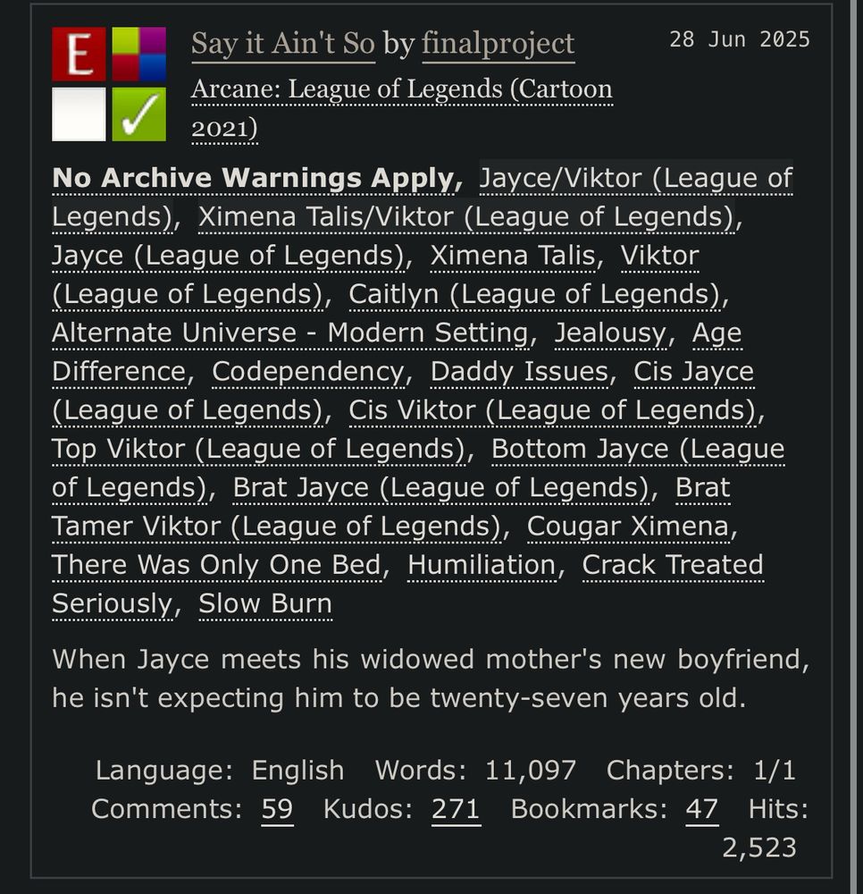 Say it ain’t so
By finalproject

Summary:

When Jayce meets his widowed mother's new boyfriend, he isn't expecting him to be twenty-seven years old.