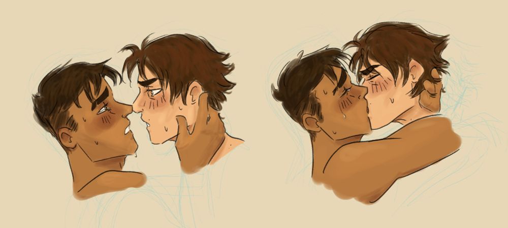 Jayce and Viktor take a moment to just look at each other before Jayce--shedding a single tear of affection--pulls Viktor into a passionate kiss.