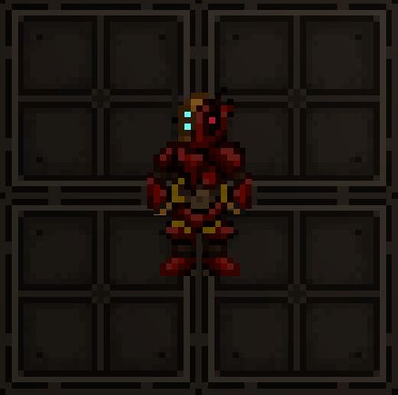 A Space Station 14 sprite of a space suit with some demonic-looking elements implemented into it