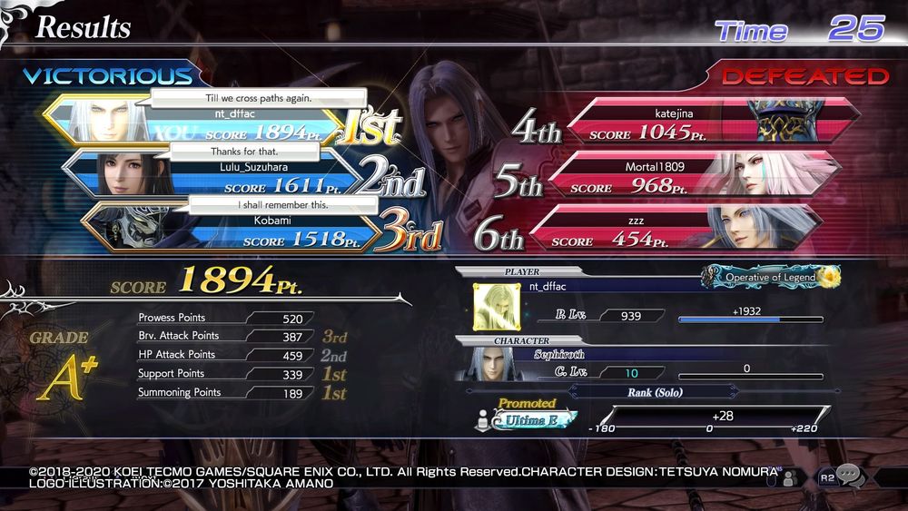 First time hitting Ultima rank as Sephiroth (9.4.2020) "Ultima was the added new final rank after Crystal"