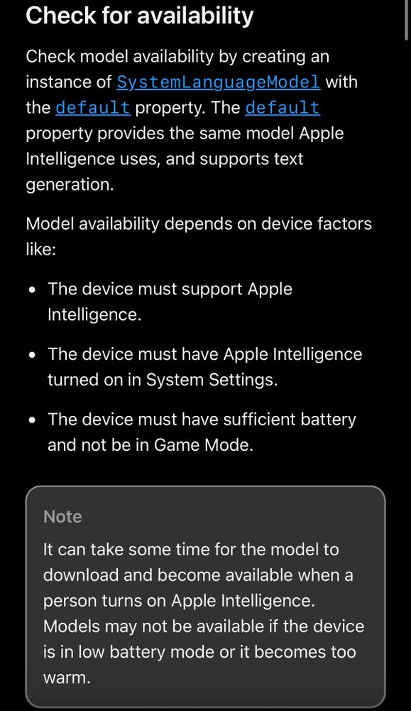 LLM only available on Apple Intelligence compatible devices