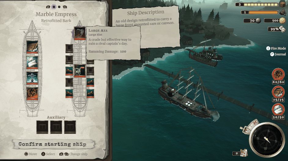 A screenshot gif of the game Sea of Rifts, showcasing the new starter ships you can choose to captain on the cursed waters. 