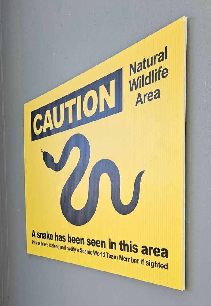 Sign saying that a snake has been seen in the area and of sighted to leave it alone.