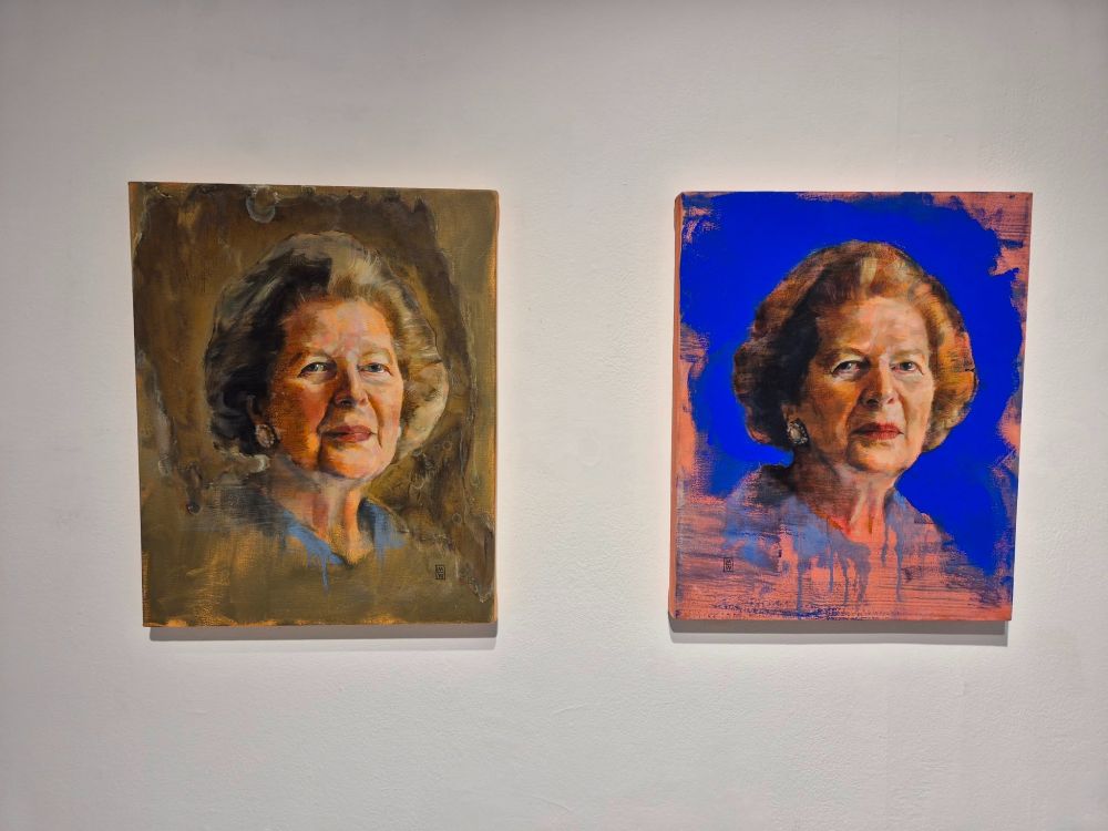 Two paintings of Margaret Thatcher by Lorna May Wadsworth.