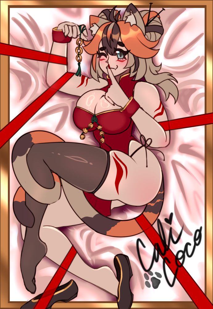 Catgirl vtuber art poster signed cute fanart calico girl lewd
