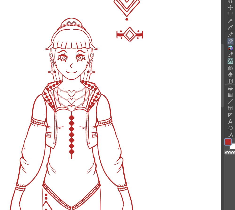 A WIP design, done in Clip Studio Paint, of a glitzy-looking female character.