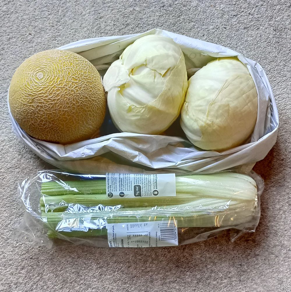 Melon, two cabbages and celery 
