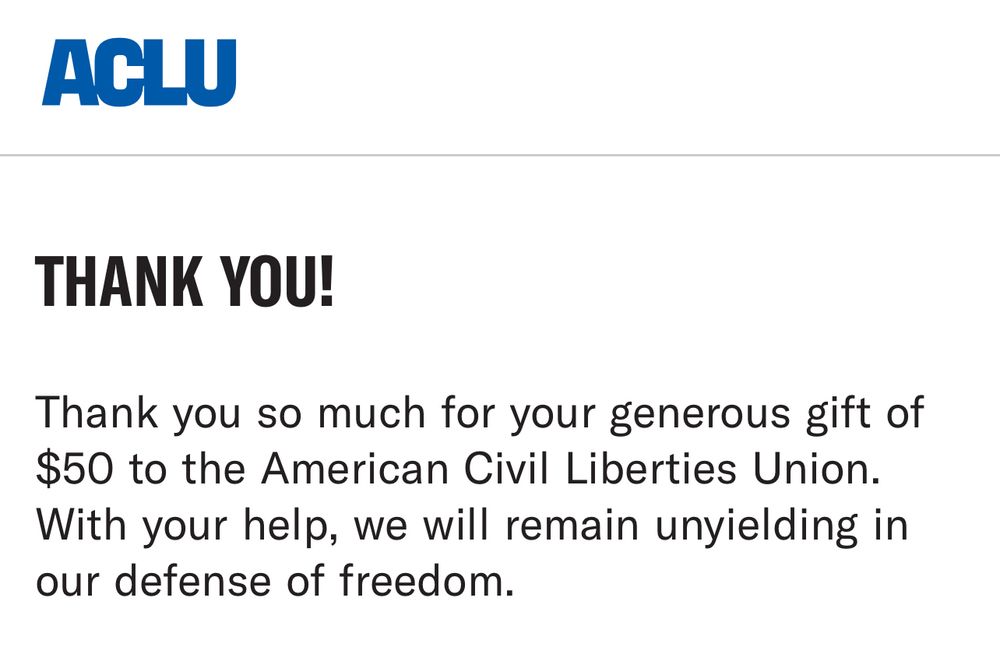 Thank you for donating to the ACLU receipt 