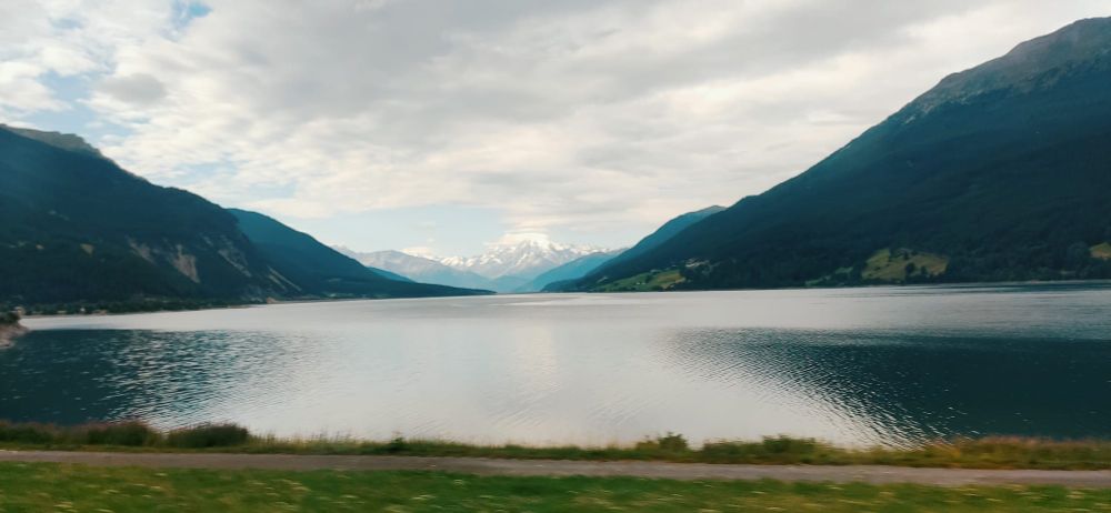 Lago di Rèsia, panoramic view with stunning mountains surrounding the area