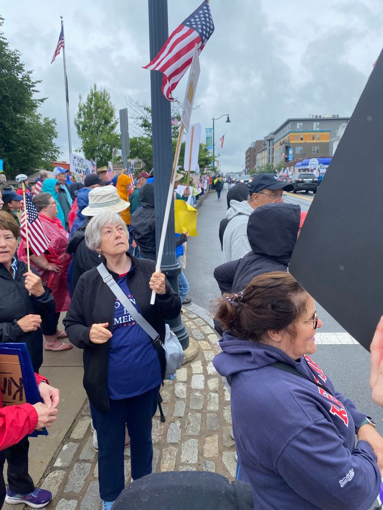 Protesters in Beverly, Massachusetts at the No Kings protest.