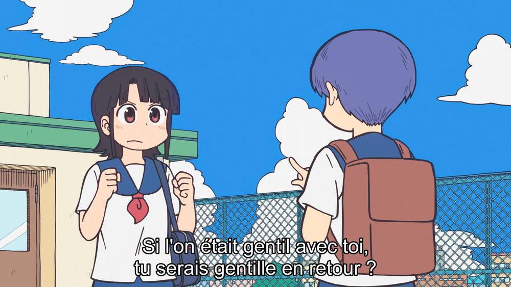 Image de la série CITY THE ANIMATION. Deux jeunes filles discutent. L'une d'elles demande à l'autre "Si l'on était gentil avec toi, tu serais gentille en retour ?"