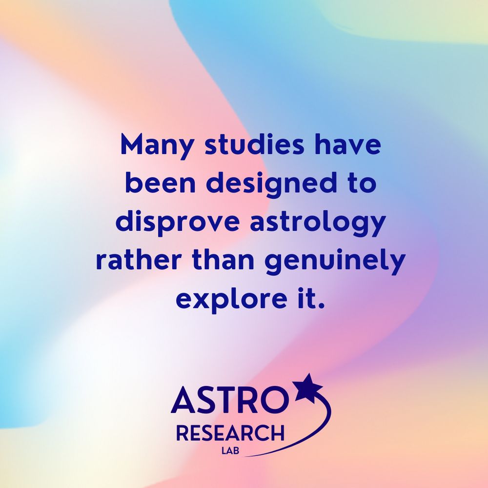 Colorful background with dark blue text that reads, "Many studies have been designed to disprove astrology rather than genuinely explore it."