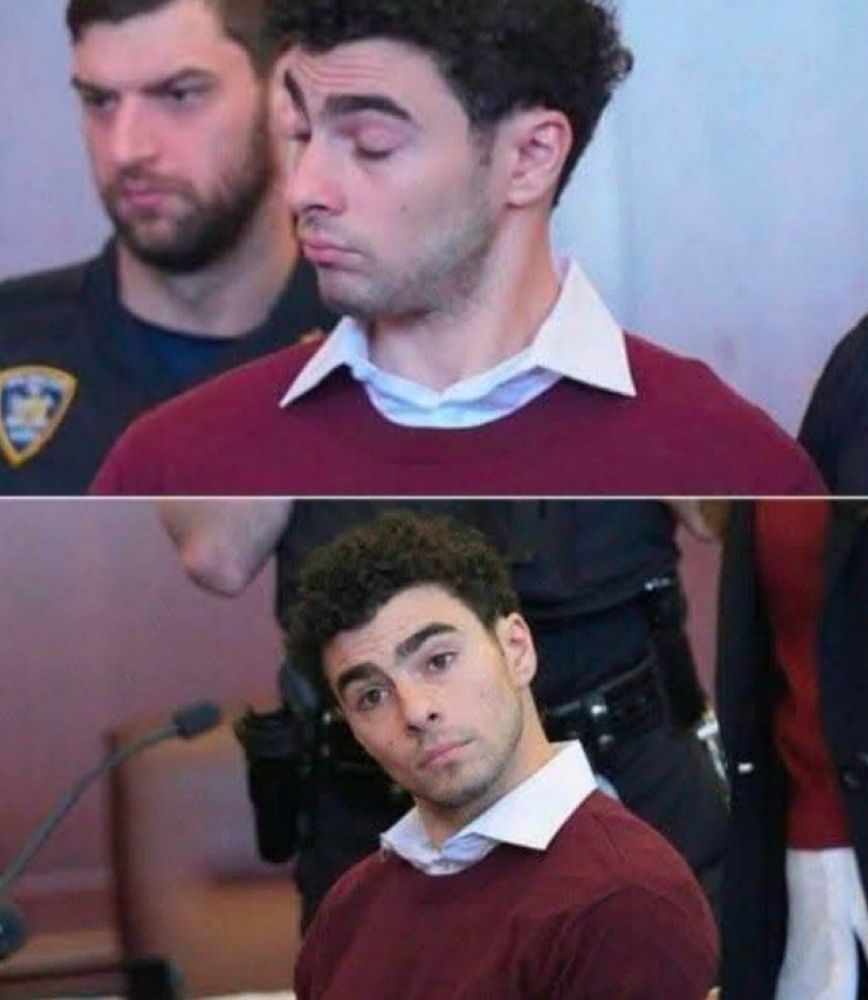 Luigi Mangione faz uma expressão de surpresa no tribunal