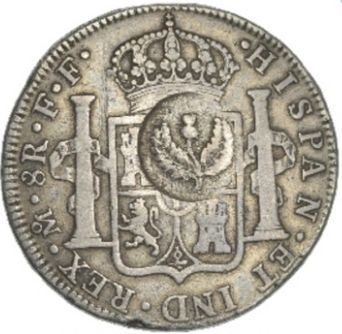 Rev. The Spanish royal arms with further royal titles, in the circular countermark an upright thistle. From the catalogue: 'The Thistle Bank, founded by Sir Walter Maxwell Bt, and James Ritchie & Co in November 1761, was capitalised at £7,000. Located at first in Bridgegate and then in Virginia Street, it was absorbed by the Glasgow Union Bank in 1836. Four issues of banknotes appeared between 1761 and 1820.'