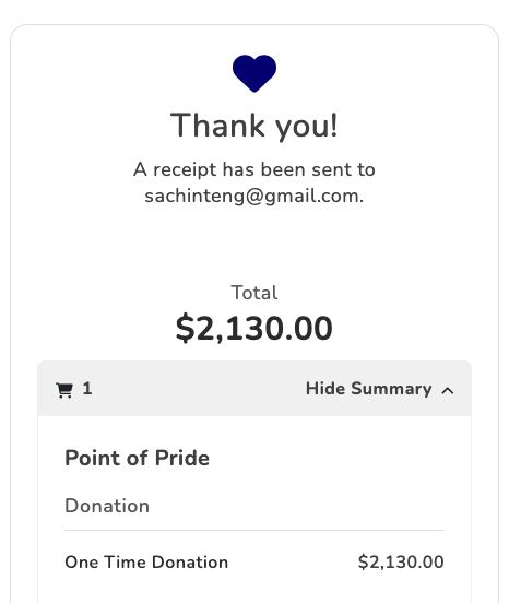 Receipt for Donation to Point of Pride