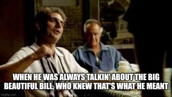 Christopher from the Sopranos is saying, "When he was always talking about the Big Beautiful Bill, who knew that's what he meant.