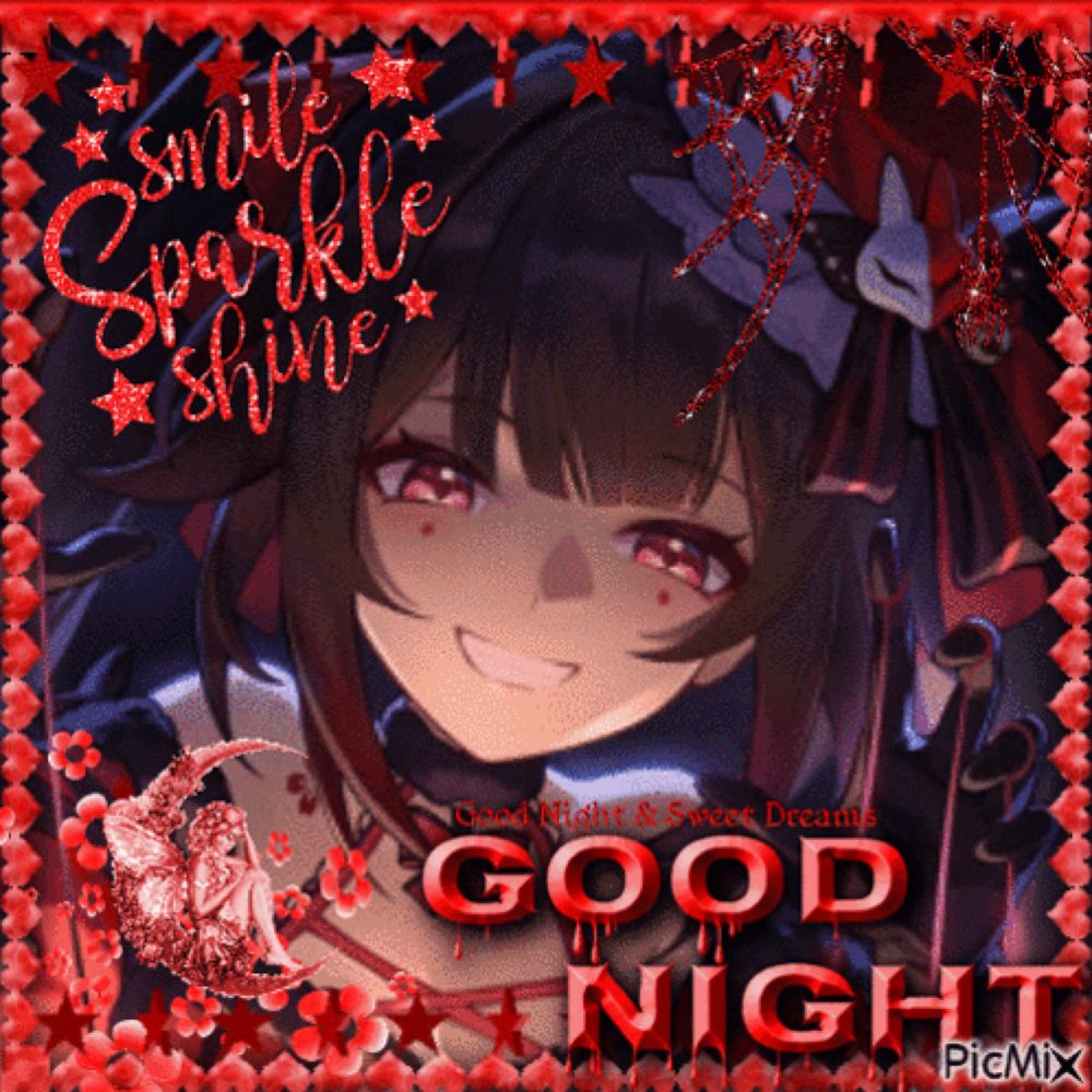 a picture of a girl with the words smile sparkle shine good night