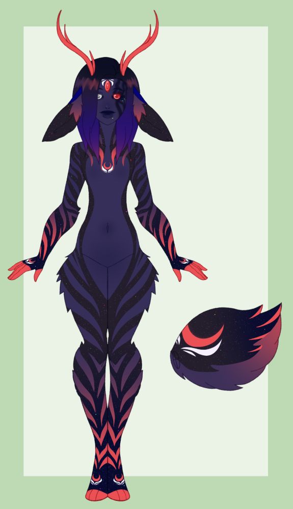 depicted is a fluffy rabbit boy with blue purple and red markings.