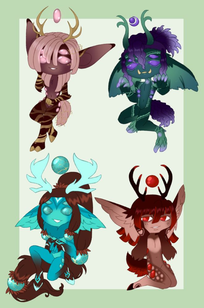 depicted are 4 flat faced anthro deer characters