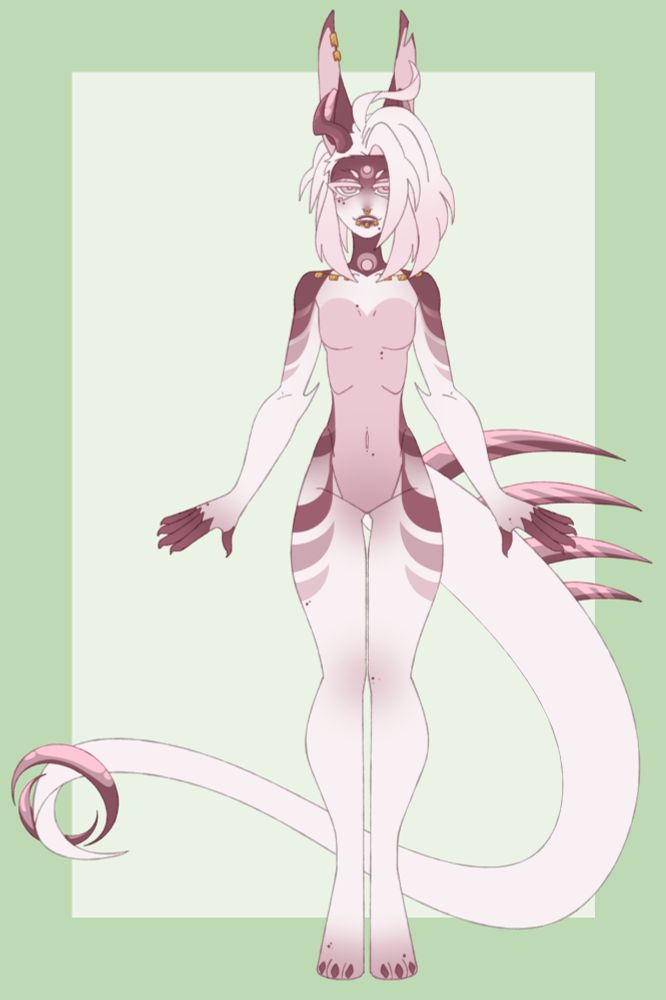 depicted is a pink and white flat faced anthro