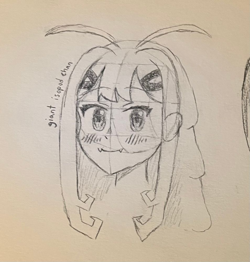 Practice sketch of a giant isopod as an anime girl