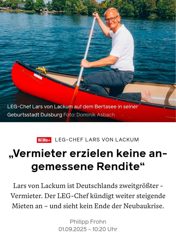 Screenshot 01.09.25 Wirtschaftswoche: LEG-Chef Lars von Lackum: 
