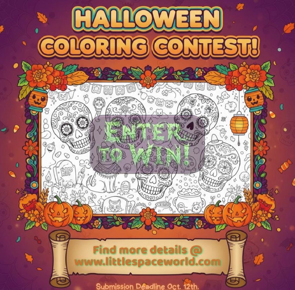 LittleSpace World Age-Regression Halloween Coloring Contest promotion with multi-cultural imagery. Go to LittleSpaceWorld.com to learn more about the contest, and enter to win. 