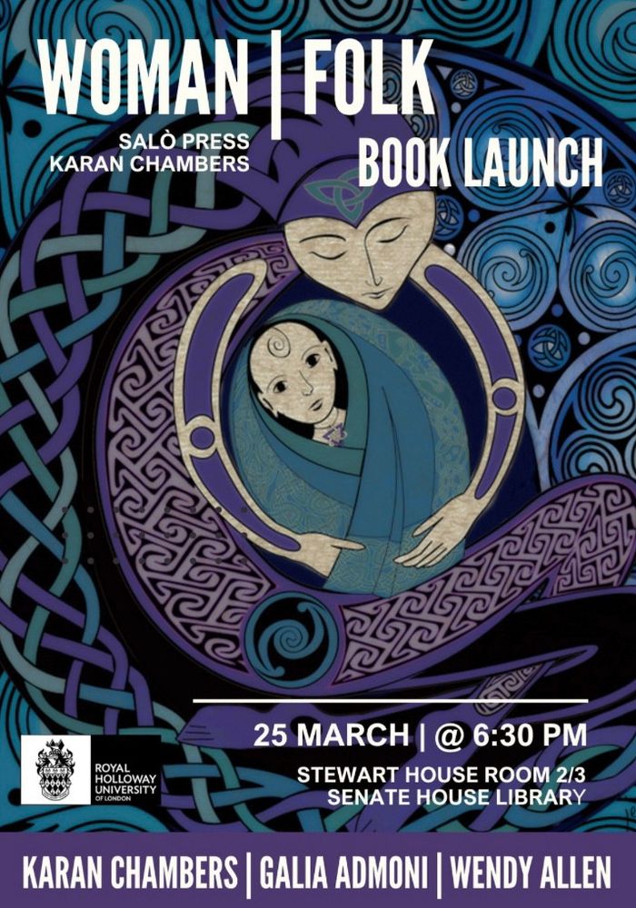 Event poster with the book cover as background. Details include 25th March @ 6.30 pm - Stewart House Room 2/3, Senate House Library 