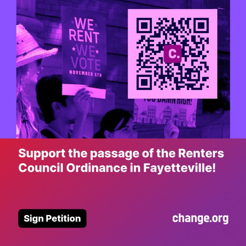 Support the passage of the Renters Council Ordinance in Fayetteville!
Sign Petition; change.org