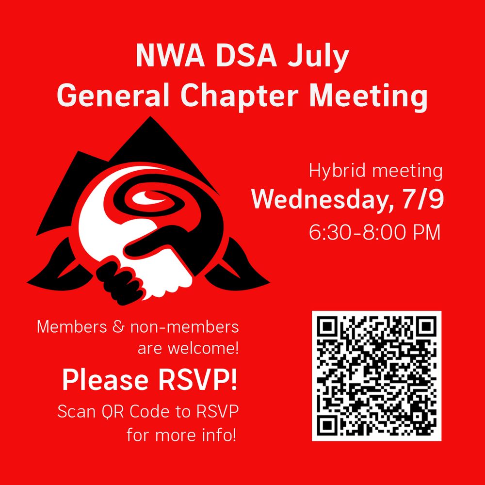 NWA DSA July
General Chapter Meeting

Hybrid meeting
Wednesday, 7/9
6:30 - 8:00 PM

Members & non-members
are welcome!
Please RSVP!
Scan QR Code to RSVP
for more info!