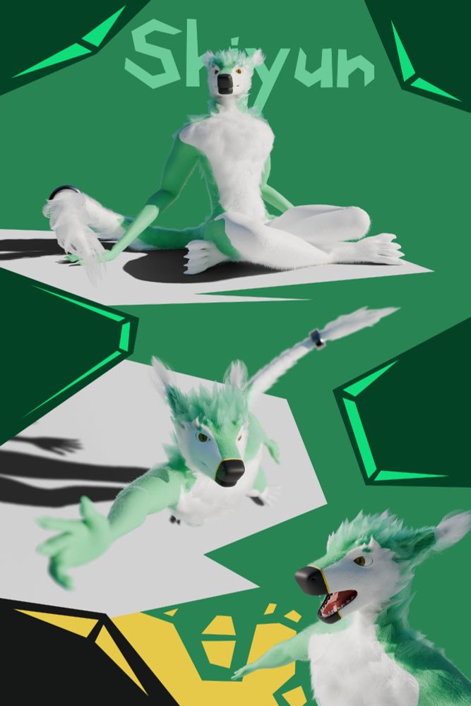 Transcription: Title saying shiyun
Yeah that's all the text, then there's three images of the sergal as a 3d model