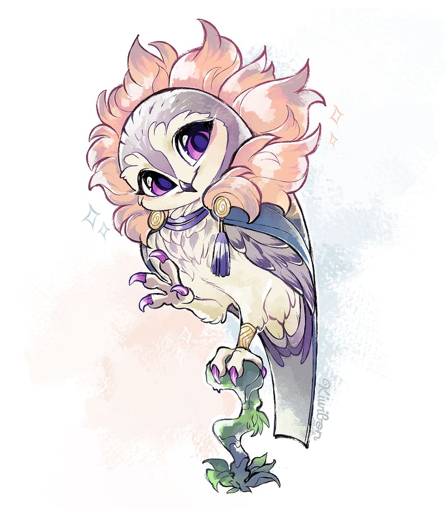 little lady, a sorcerer owl by ovopack waving to the viewer