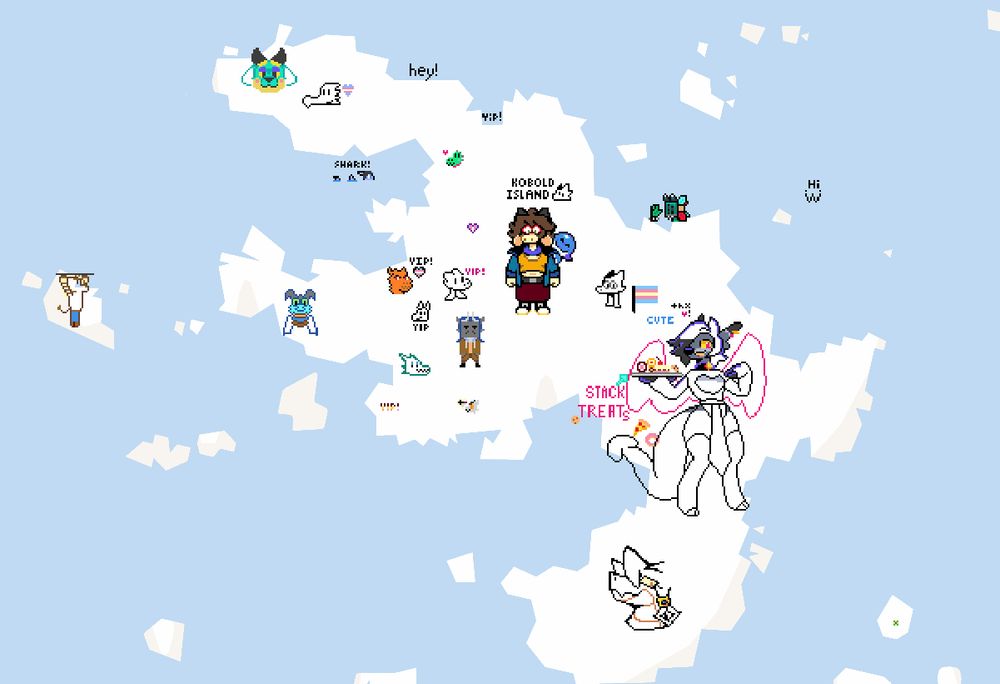 An island in wplace.live housing several pixelated kobolds