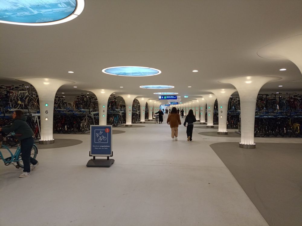 Inside the bike parking garage