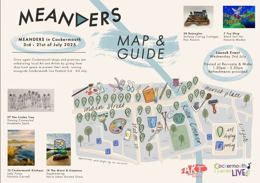 Cockermouth Meanders map showing the shops and artists taking part. 